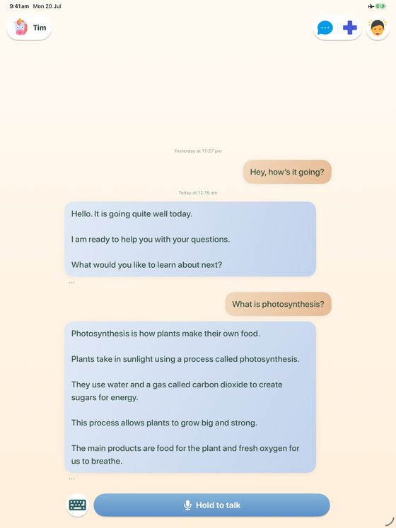 A conversation about photosynthesis on iPad